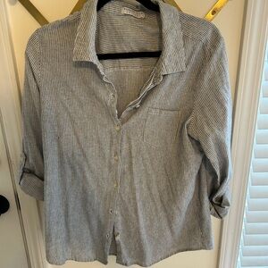 Blue and white casual fit button down